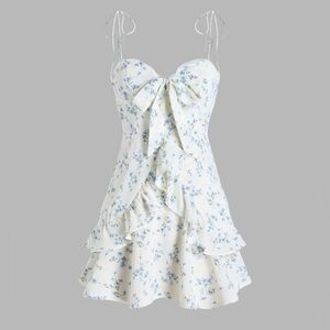 ruffles trim tie corset dress // cider // baby blue